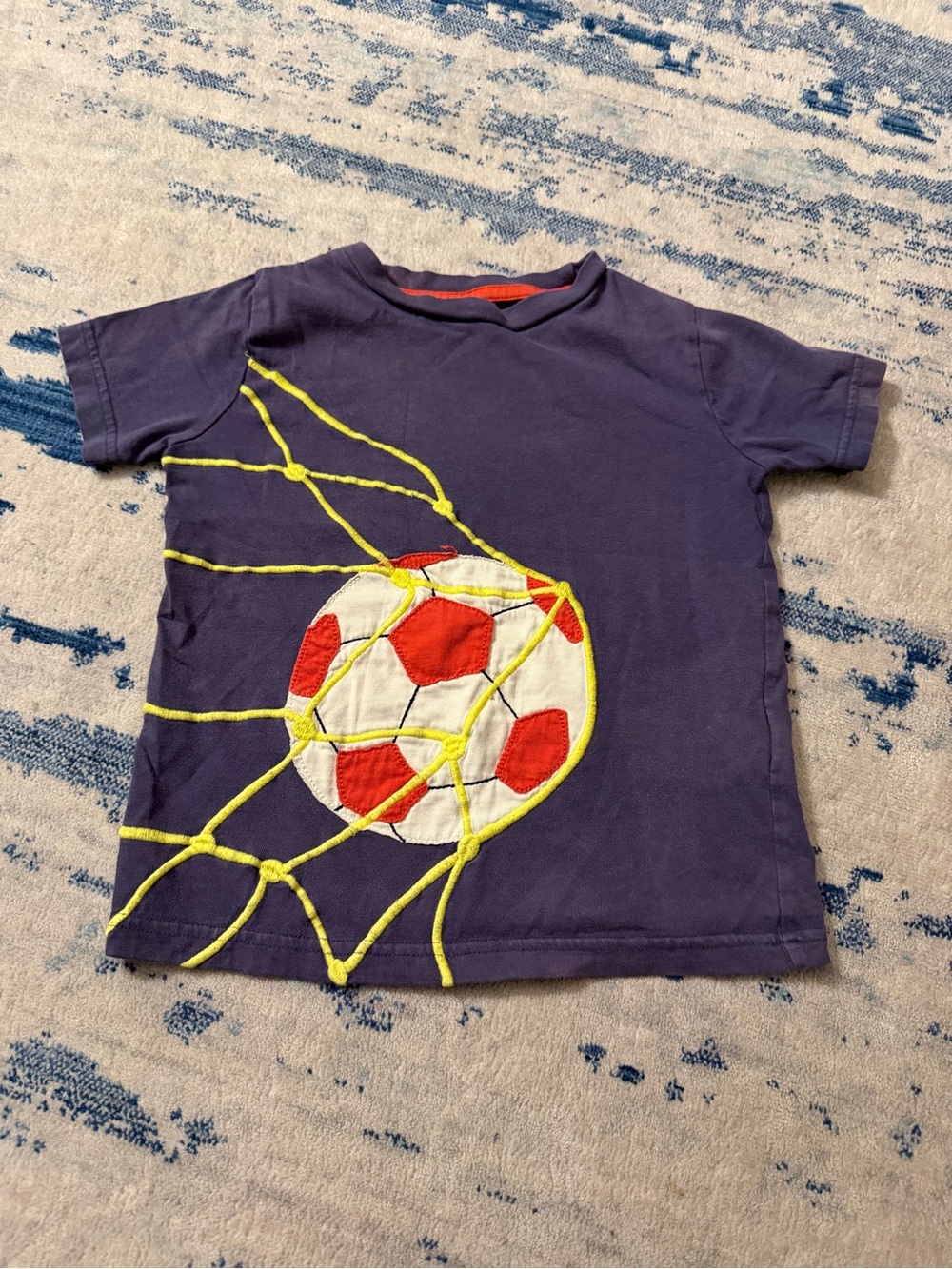 Mini Boden Purple Soccer Applique Tee with Yellow Net Size 3-4